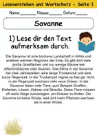 Vorschau - Arbeitsblätter - Savanne : Leseverstehen und Wortschatz - DaZ/DaF • Deutsch • Sachunterricht - Seite 1