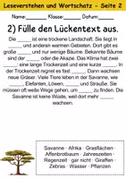 Vorschau - Arbeitsblätter - Savanne : Leseverstehen und Wortschatz - DaZ/DaF • Deutsch • Sachunterricht - Seite 2