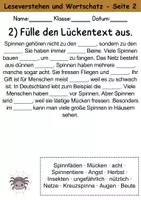 Vorschau - Arbeitsblätter - Spinnen : Leseverstehen und Wortschatz - DaZ/DaF • Deutsch • Sachunterricht - Seite 2