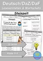 Vorschau - Arbeitsblätter - Steinzeit : Leseverstehen und Wortschatz - DaZ/DaF • Deutsch • Sachunterricht - Deckblatt