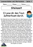 Vorschau - Arbeitsblätter - Steinzeit : Leseverstehen und Wortschatz - DaZ/DaF • Deutsch • Sachunterricht - Seite 1