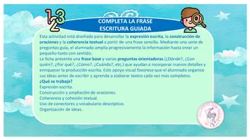 Vista previa - Hojas de trabajo - COMPLETA LA FRASE. ESCRITURA GUIADA - página 1
