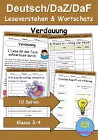 Vorschau - Arbeitsblätter - Verdauung : Leseverstehen und Wortschatz - DaZ/DaF • Deutsch • Sachunterricht - Deckblatt