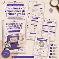 Vista previa - Unidades / Secuencias / Situaciones de Aprendizaje - Problemas ecuaciones de primer grado | Mini pack detective - Portada