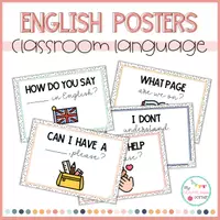 Vista previa - Decoración del aula - Classroom language questions - Colección Rainbow & Dots - Portada