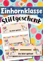 Vorschau - Mal- und Bastelvorlagen - Einhornklasse - Stiftgeschenk | Geschenk (Klassentier) - Deckblatt