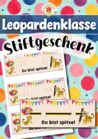 Vorschau - Mal- und Bastelvorlagen - Leopardenklasse - Stiftgeschenk | Geschenk (Klassentier) - Deckblatt