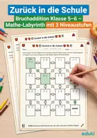 Vorschau - Arbeitsblätter - Bruchaddition Klasse 5–6 – Mathe-Labyrinth mit 3 Niveaustufen - Deckblatt
