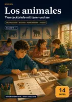 Vorschau - Arbeitsblätter - Los animales Spanisch – Tiersteckbriefe mit tener und ser als Rätselwerkstatt für das 1.–2. Lernjahr - Deckblatt