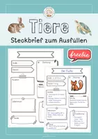 Vorschau - Arbeitsblätter - Freebie: Tiersteckbrief zum Ausfüllen - Deckblatt