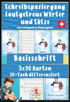 Vorschau - Stationenlernen - Schreibspaziergang Winter in Basisschrift - lautgetreue Wörter und Sätze schreiben - 10fach differenziert - Deckblatt