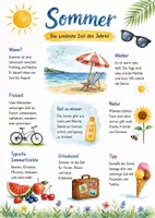 Vorschau - Arbeitsblätter - Lernposter + AB mit Fragen zum Thema "Sommer" + Lösungsblatt + Infografik - Deckblatt