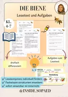 Vorschau - Arbeitsblätter - Die Biene: Lesetext und Leseverstehenaufgaben - Deckblatt