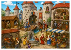 Vorschau - Arbeitsblätter - Ritterburg Wimmelbild DaZ/DaF Lernheft - Seite 1