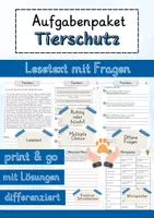 Vorschau - Arbeitsblätter - Tierschutz Lesetext einfach verständlich mit Aufgaben, Lösungen und Wortspeicher - Deckblatt