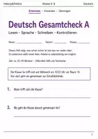 Vorschau - Arbeitsblätter - Deutsch Gesamtcheck A Basisscreening Klasse 5–6 - Deckblatt