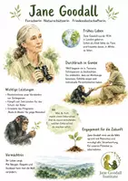 Vorschau - Arbeitsblätter - Lernplakat + Arbeitsblätter zum Thema "Jane Goodall" + Lösung & MP3 + Mindmap + Infografik - Deckblatt