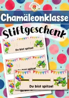 Vorschau - Mal- und Bastelvorlagen - Chamäleonklasse - Stiftgeschenk | Geschenk (Klassentier) - Deckblatt