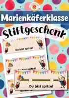 Vorschau - Mal- und Bastelvorlagen - Marienkäferklasse - Stiftgeschenk | Geschenk (Klassentier) - Deckblatt