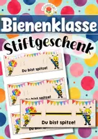 Vorschau - Mal- und Bastelvorlagen - Bienenklasse - Stiftgeschenk | Geschenk (Klassentier) - Deckblatt