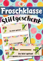 Vorschau - Mal- und Bastelvorlagen - Froschklasse - Stiftgeschenk | Geschenk (Klassentier) - Deckblatt