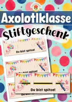 Vorschau - Mal- und Bastelvorlagen - Axolotlklasse - Stiftgeschenk | Geschenk (Klassentier) - Deckblatt