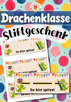 Vorschau - Mal- und Bastelvorlagen - Drachenklasse - Stiftgeschenk | Geschenk (Klassentier) - Deckblatt