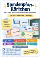 Vorschau - Mal- und Bastelvorlagen - Stundenplan-Kärtchen & Fächerkarten | Grundschule & Gymnasium | 100 Karten für die Tafel - Deckblatt