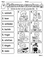 Vorschau - Arbeitsblätter - Halloween-Verben – Lesen, Zuordnen & Schreiben | Aktionswörter für die 1. & 2. Klasse - Seite 1