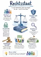 Vorschau - Arbeitsblätter - Lernposter + AB mit Fragen zum Thema "Rechtsstaat" + Lösungsblatt + Mindmap + Infografik - Deckblatt