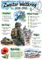 Vorschau - Arbeitsblätter - Lernposter + AB mit Fragen zum Thema "Zweiter Weltkrieg" + Lösungsblatt + Mindmap + Infografik - Deckblatt