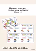 Vorschau - Poster - Wahlzettel Klassensprecherwahl - Klasse 1 bis 4 - Deckblatt