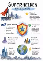 Vorschau - Arbeitsblätter - Lernposter + Arbeitsblätter zum Thema "Superhelden" + Lösung & MP3 + Mindmap + Infografik - Deckblatt