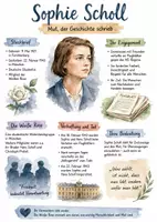 Vorschau - Arbeitsblätter - Lernposter + AB mit Fragen zum Thema "Sophie Scholl" + Lösungsblatt + Mindmap + Infografik + Infografik - Deckblatt