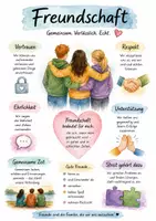Vorschau - Arbeitsblätter - Lernposter + AB mit Fragen zum Thema "Freundschaft" + Lösungsblatt + Mindmap + Infografik - Deckblatt