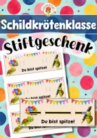 Vorschau - Mal- und Bastelvorlagen - Schildkrötenklasse - Stiftgeschenk | Geschenk (Klassentier) - Deckblatt