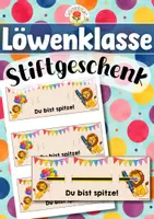 Vorschau - Mal- und Bastelvorlagen - Löwenklasse - Stiftgeschenk | Geschenk (Klassentier) - Deckblatt