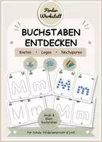 Vorschau - Arbeitsblätter - Buchstabe M m – Kneten, Muggelsteine legen & Nachspuren | Buchstaben lernen - Deckblatt