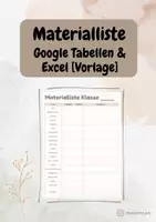 Vorschau - Anderer Materialtyp - Materialliste Excel & Google Tabellen, bearbeitbar & teilbar | Klassenleitung - Deckblatt