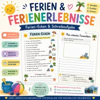 Vorschau - Arbeitsblätter - Ferien & Ferienerlebnisse | Ferien-Ecken & Schreibaufgabe - Deckblatt