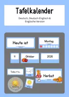 Vorschau - Präsentationen/Tafelbilder - Tafelkalender – Datum, Wochentage, Monate, Jahreszeiten & Wetter | Pastellblau - Deckblatt