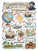 Vorschau - Arbeitsblätter - Lernplakat + Arbeitsblätter zum Thema "Ferdinand Magellan" + Lösung & MP3 + Mindmap + Infografik - Deckblatt
