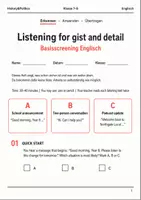 Vorschau - Arbeitsblätter - Listening Basisscreening Englisch Klasse 7–8 - Deckblatt
