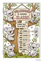 Vorschau - Arbeitsblätter - Koala-Klasse Türschild, Willkommensschild | Bunt & Schwarz-Weiß | Klassendeko - Seite 1