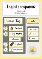 Vorschau - Präsentationen/Tafelbilder - Tagestransparenz & „Du brauchst“ – Tagesablauf, Unterricht & Materialien | Gelb - Deckblatt