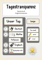 Vorschau - Präsentationen/Tafelbilder - Tagestransparenz & „Du brauchst“ – Tagesablauf, Unterricht & Materialien | Beige - Deckblatt