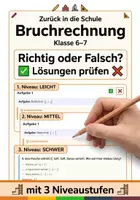 Vorschau - Arbeitsblätter - Schuljahresbeginn Bruchrechnung Klasse 6–7 Richtig oder Falsch - Deckblatt
