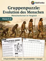 Vorschau - Stundenentwürfe - Evolution des Menschen – Gruppenpuzzle mit Expertenblättern, Tabelle & Lösungen | Klasse 5–6 - Deckblatt