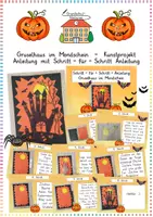 Vorschau - Präsentationen/Tafelbilder - Halloween: Gruselhaus im Mondschein - Schritt-für-Schritt Kunstprojekt - Kunst - Kl. 3/4 - Deckblatt