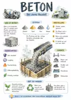 Vorschau - Arbeitsblätter - Lernplakat + AB mit Fragen zum Thema "Beton" + Lösungsblatt + Mindmap + Infografik - Deckblatt